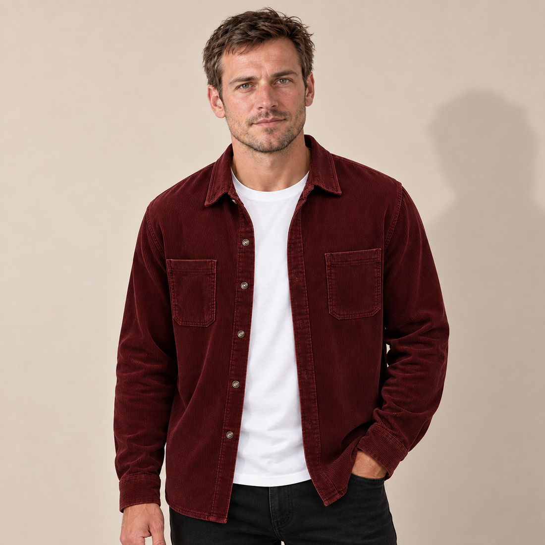 Men's Overshirt Corduroy Shacket Lapel Collar