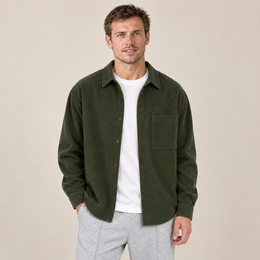 Men's Overshirt Notched Collar Loose Fit