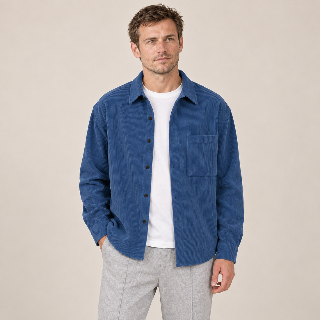 Men's Overshirt Notched Collar Loose Fit