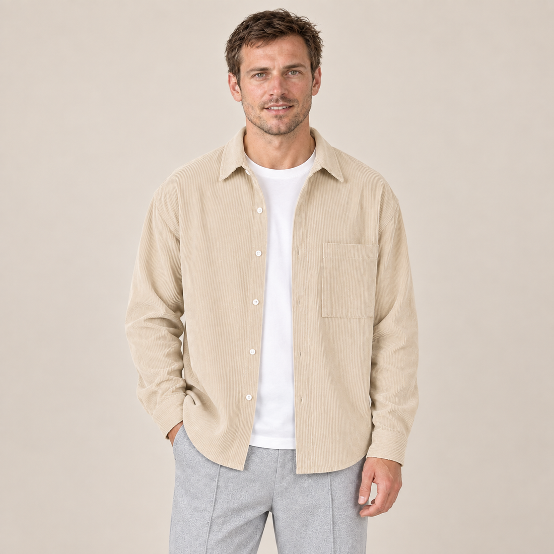 Men's Overshirt Notched Collar Loose Fit