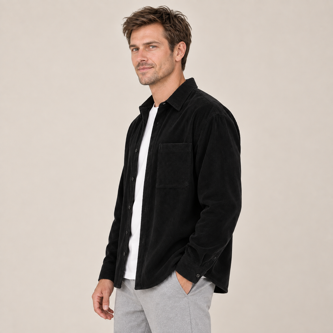 Men's Overshirt Notched Collar Loose Fit