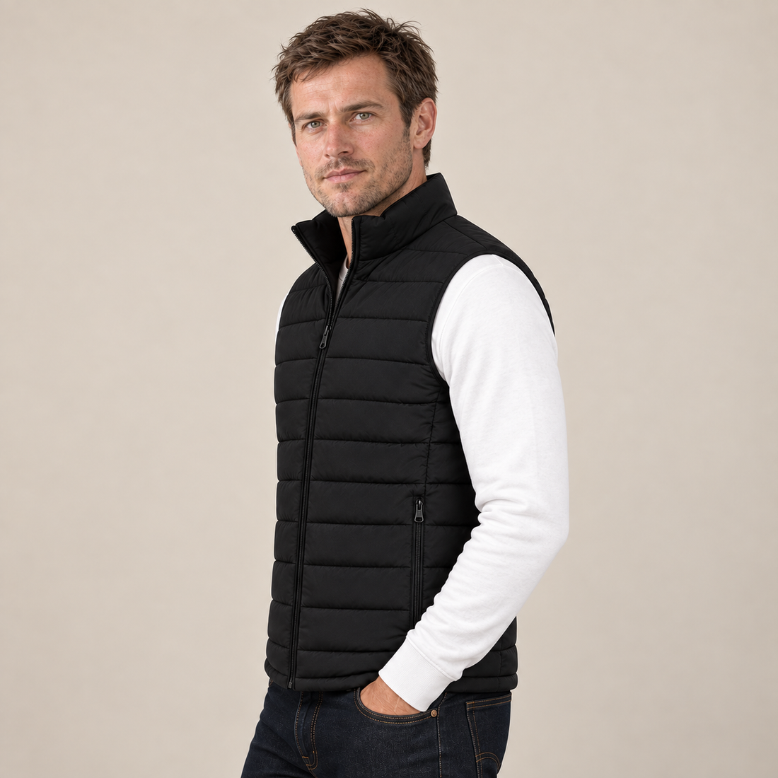 Men's Gilet Stand Collar Zip Up Lightweight