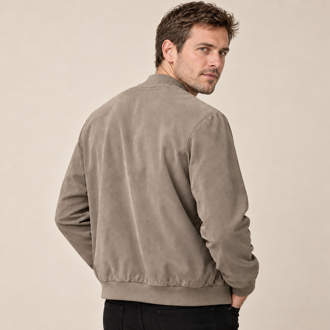 Men's Faux Suede Bomber Jacket