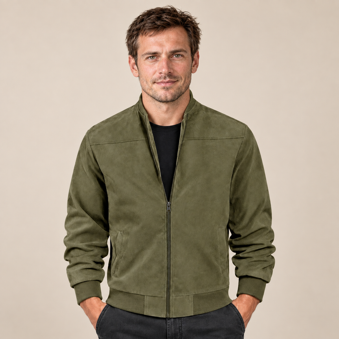 Men's Faux Suede Bomber Jacket