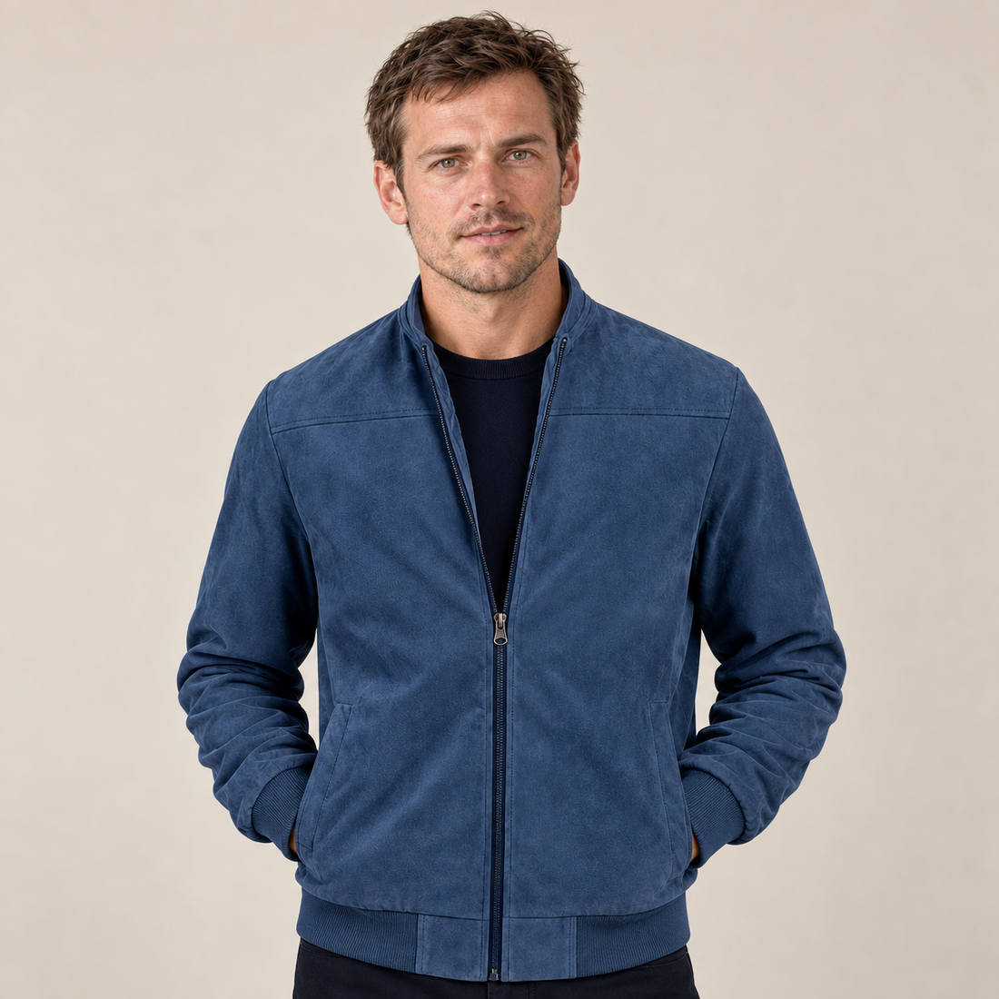 Men's Faux Suede Bomber Jacket