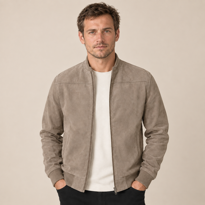 Men's Faux Suede Bomber Jacket
