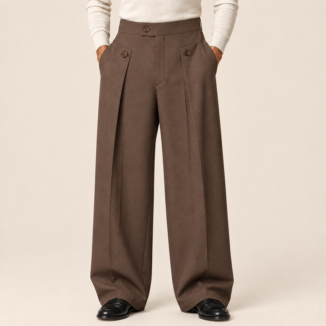 Men's Wide Leg Trousers with Front Pleats