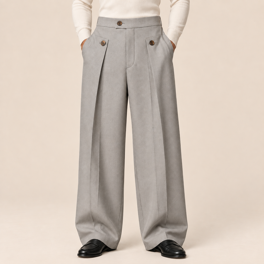 Men's Wide Leg Trousers with Front Pleats