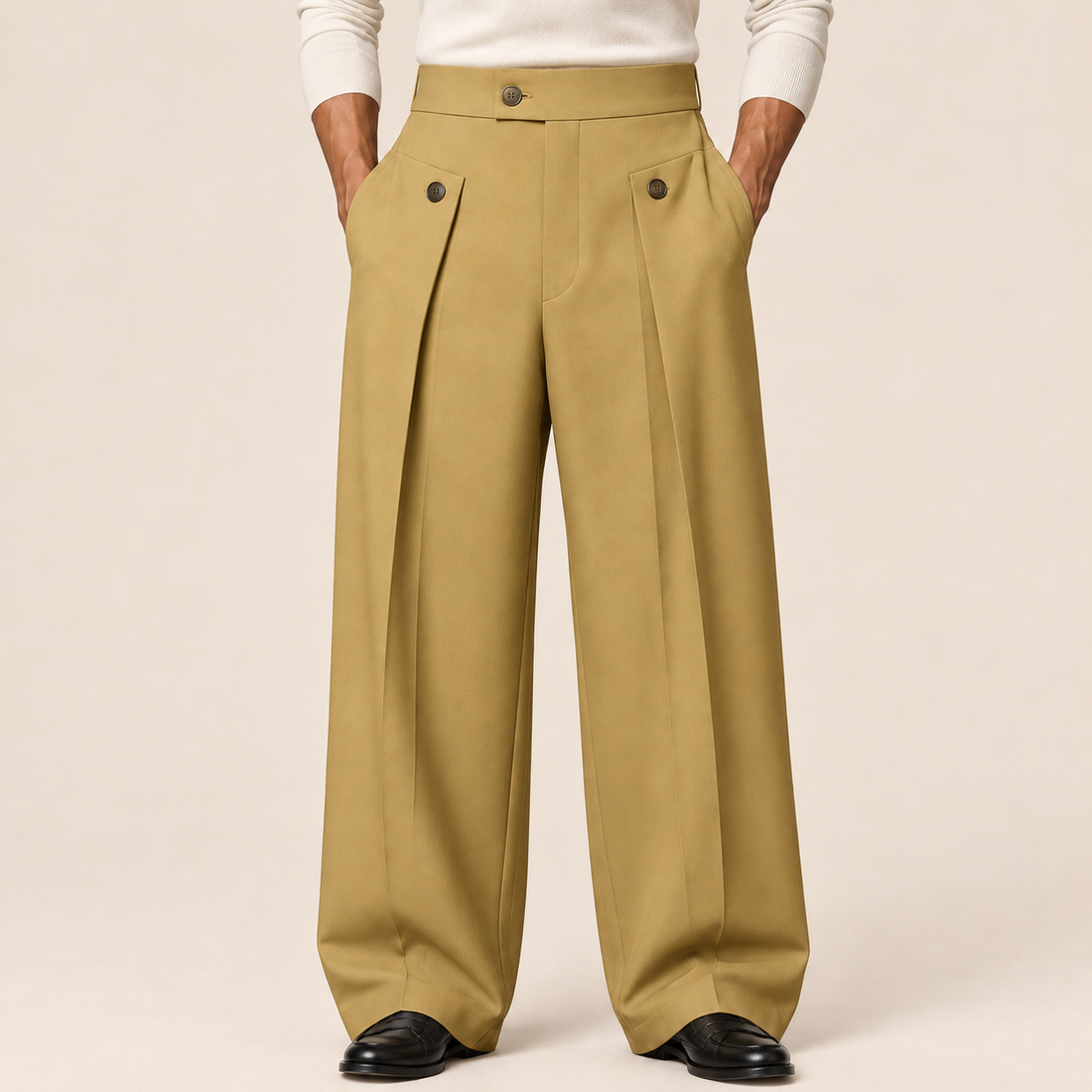 Men's Wide Leg Trousers with Front Pleats