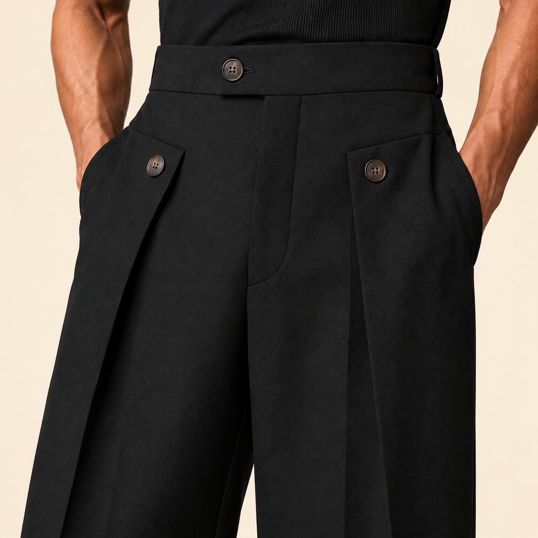 Men's Wide Leg Trousers with Front Pleats