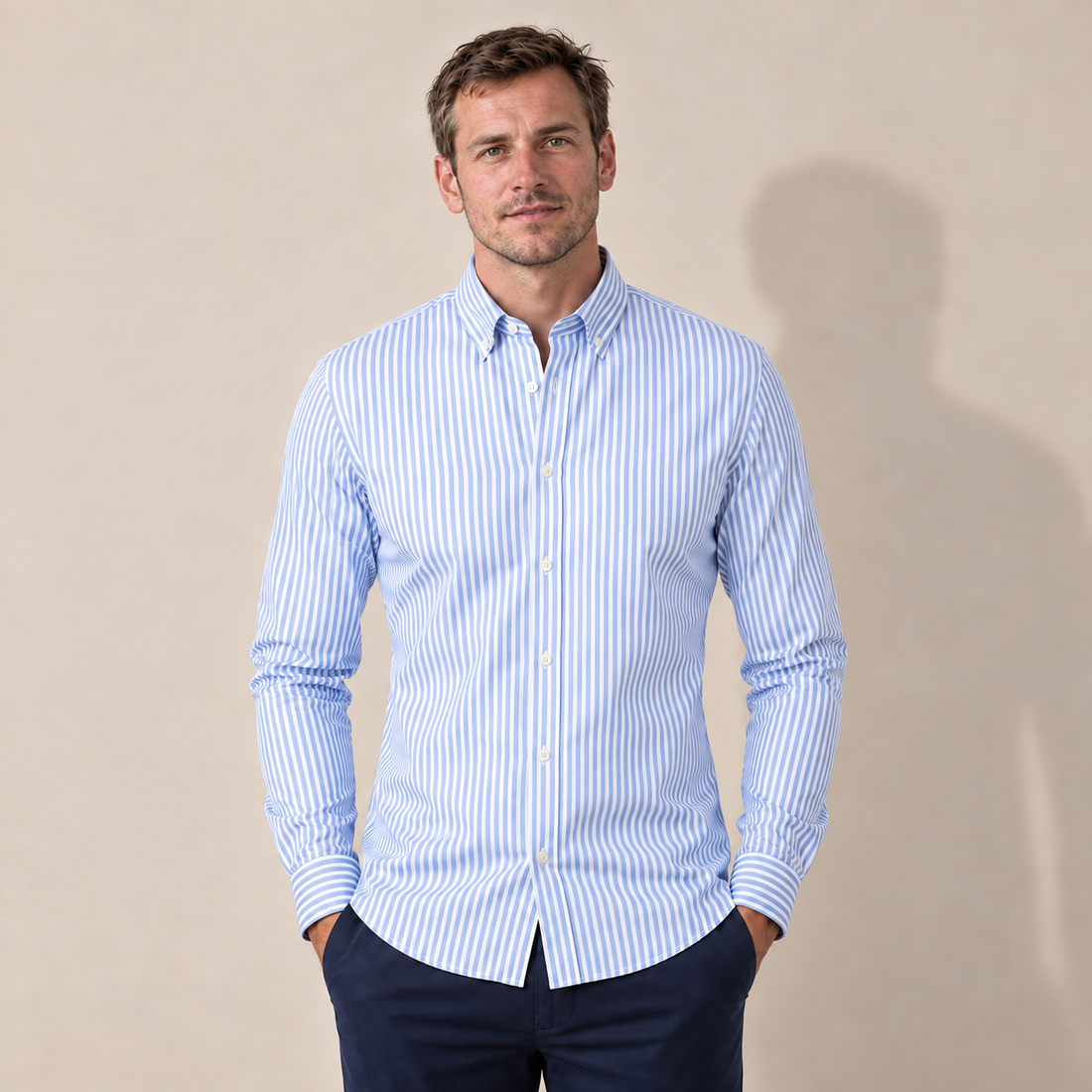 Men's Striped Slim-Fit Long-Sleeve Button-Up Shirt