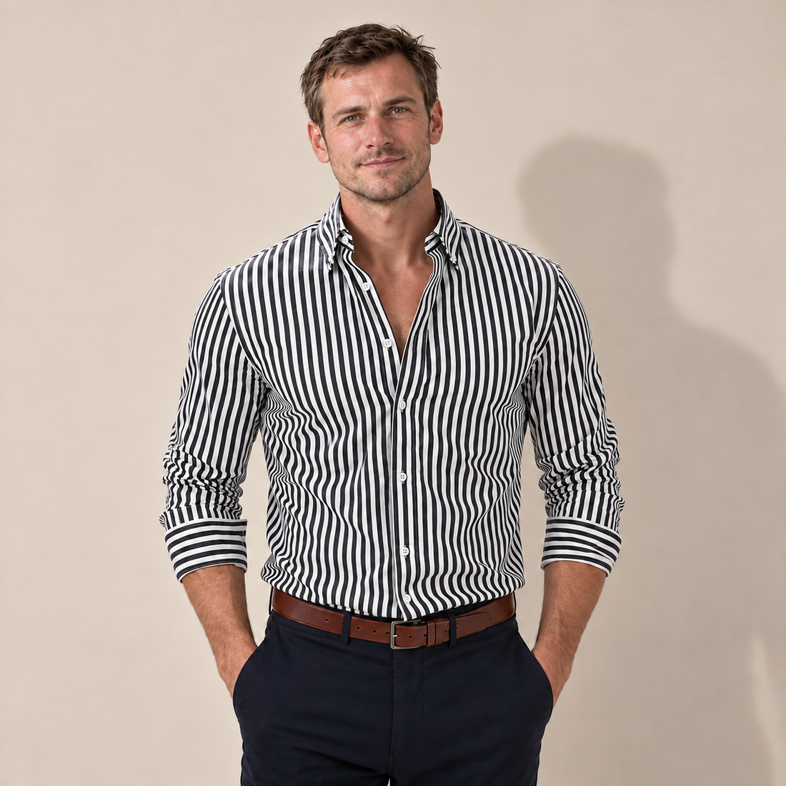 Men's Striped Slim-Fit Long-Sleeve Button-Up Shirt