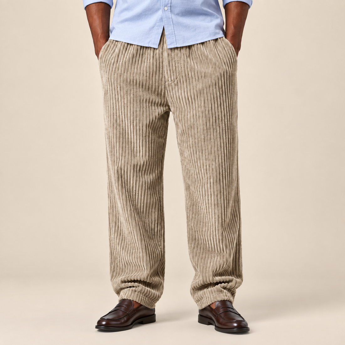 Men's Corduroy Trousers with Drawstring Waist