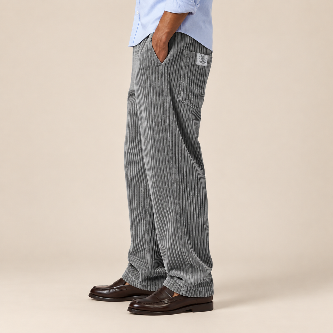 Men's Corduroy Trousers with Drawstring Waist