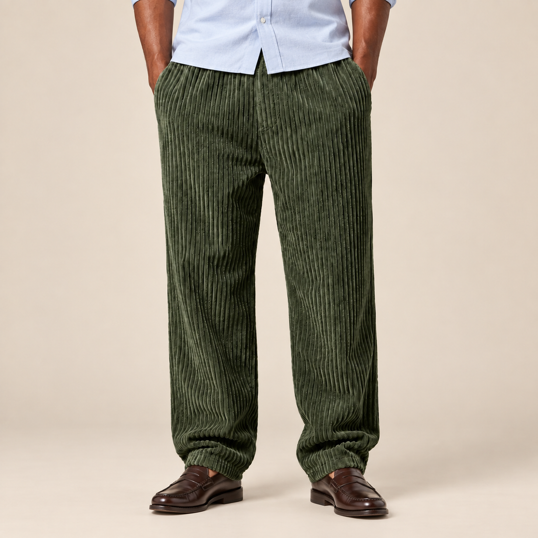 Men's Corduroy Trousers with Drawstring Waist