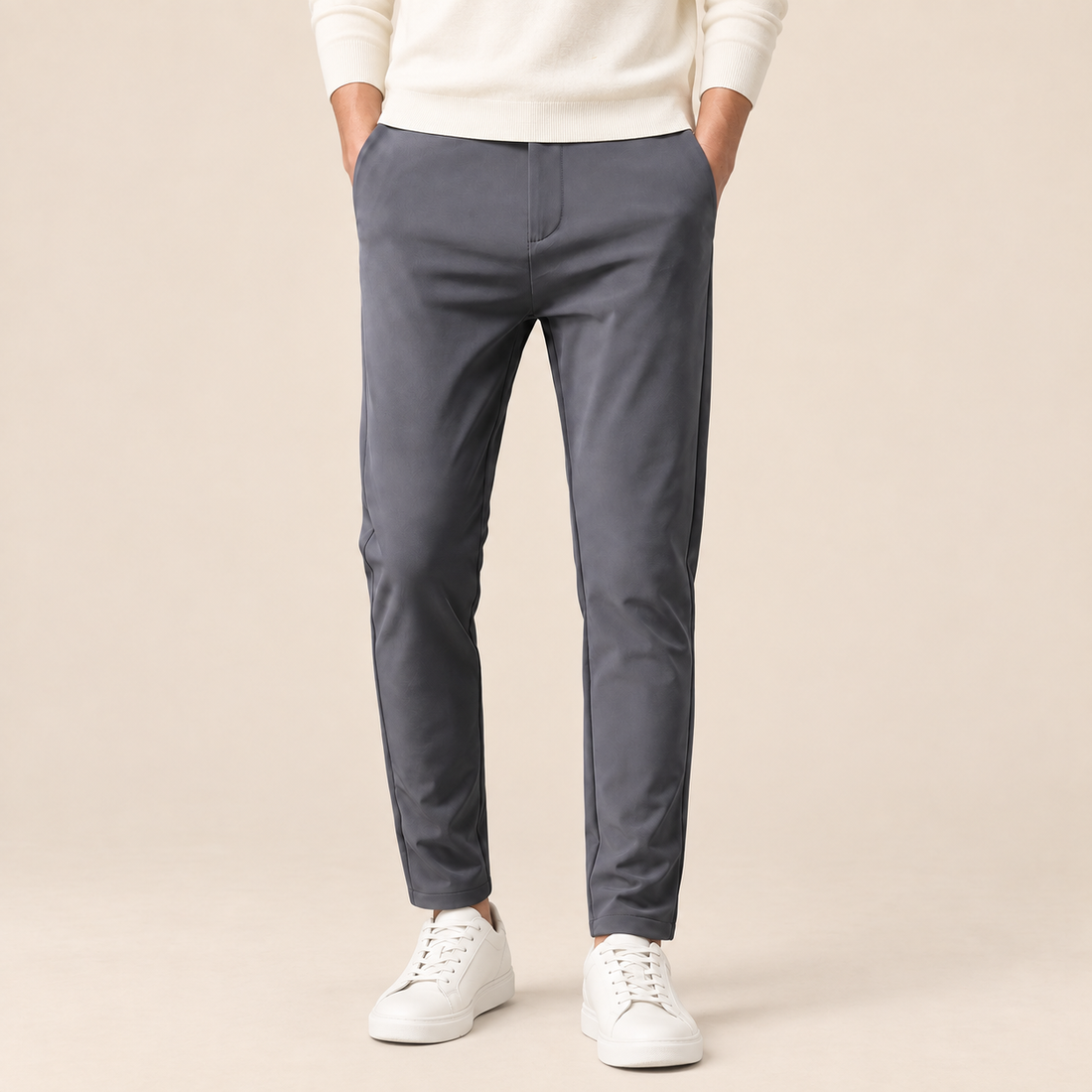 Men's Slim Fit Stretch Trousers with Straight Leg