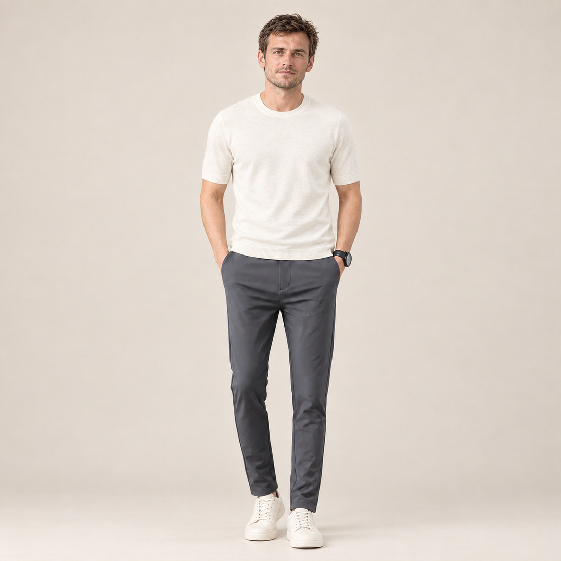 Men's Slim Fit Stretch Trousers with Straight Leg