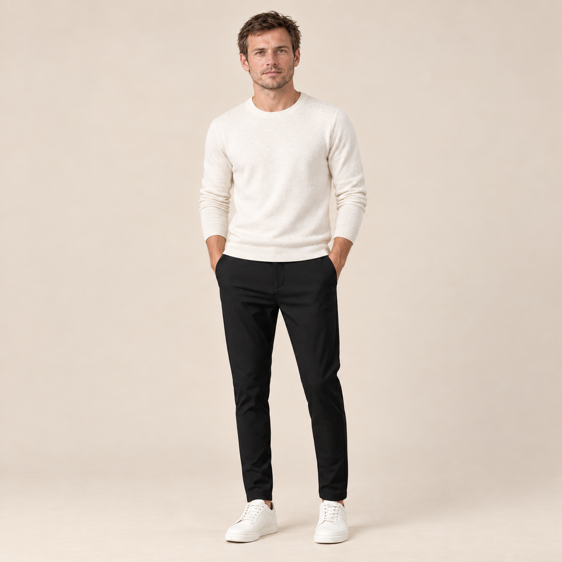 Men's Slim Fit Stretch Trousers with Straight Leg