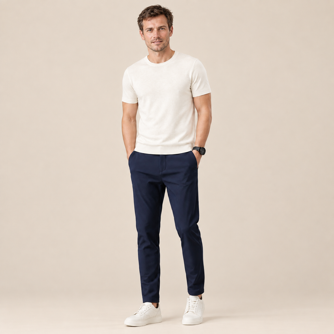 Men's Slim Fit Stretch Trousers with Straight Leg