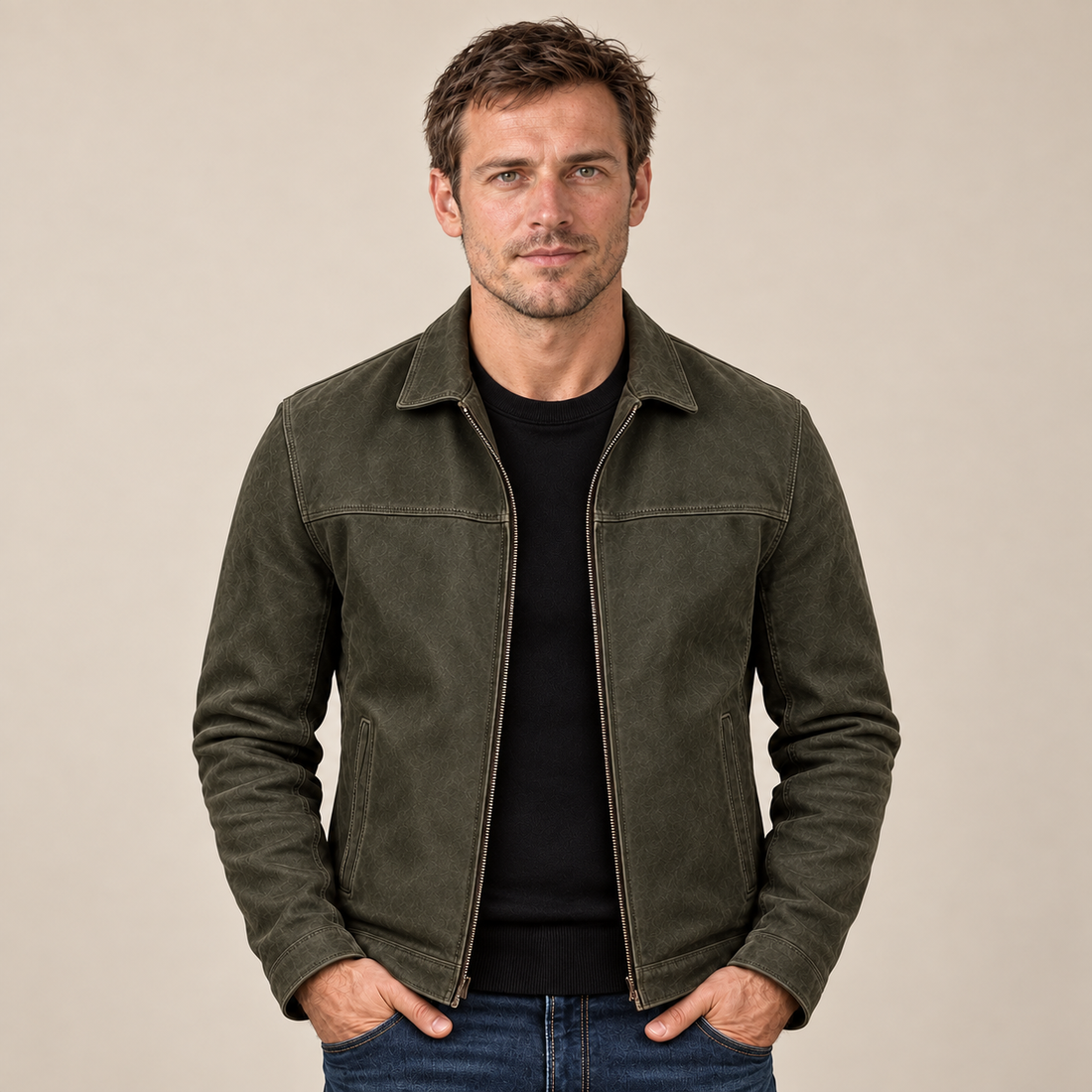 Men's Faux Leather Zip-Up Jacket