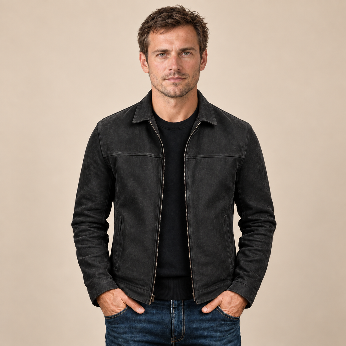 Men's Faux Leather Zip-Up Jacket