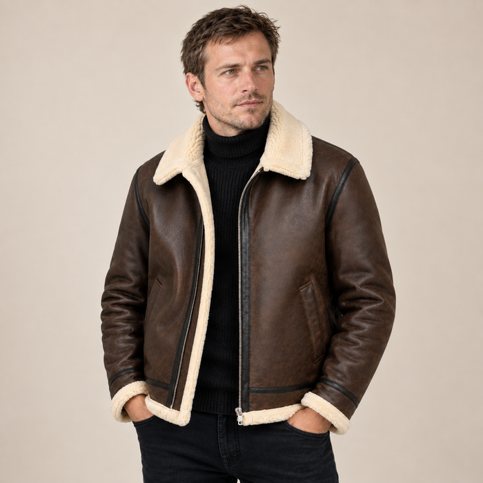 Men's Faux Leather Shearling Aviator Jacket