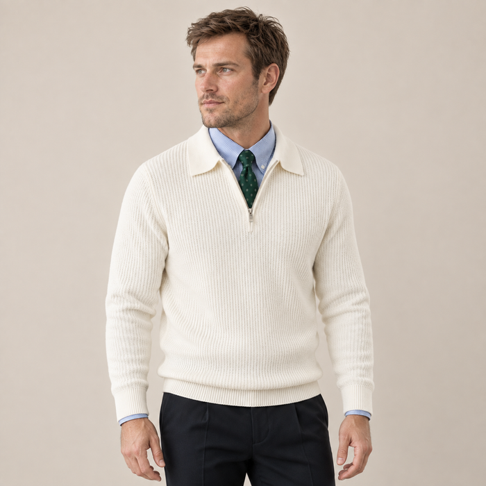 Men's Quarter Zip Jumper Waffle Knit