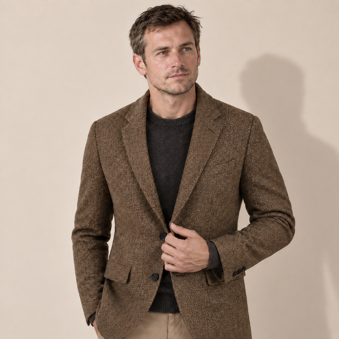 Men's Blazer Herringbone Wool-Blend Tailored