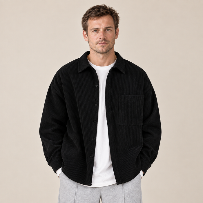 Men's Overshirt Notched Collar Loose Fit