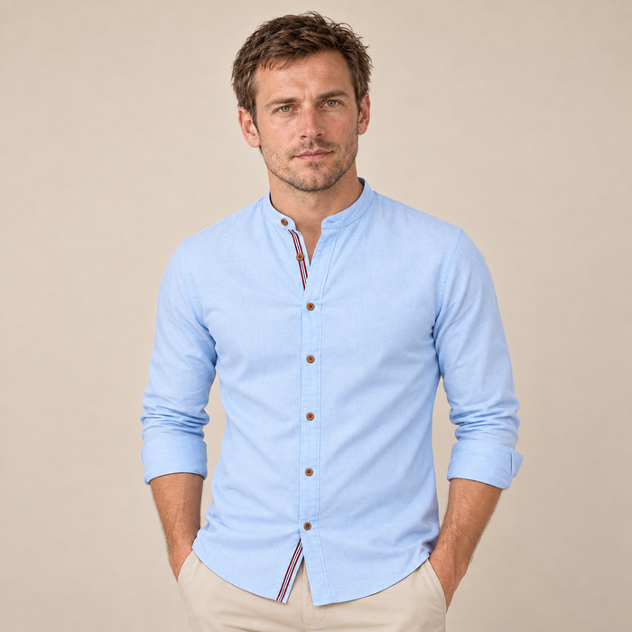 Men's Collarless Long-Sleeve Shirt