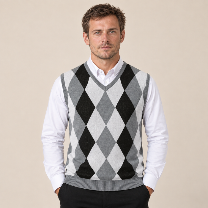 Men's Sweater Vest Argyle Knitted V-Neck