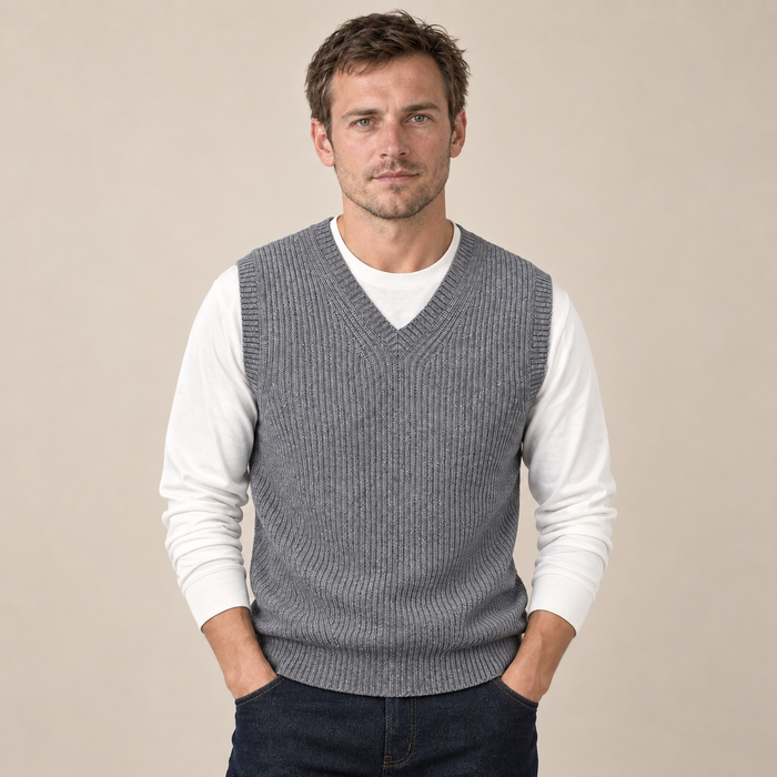 Men's Sweater Vest V-Neck Ribbed Knit