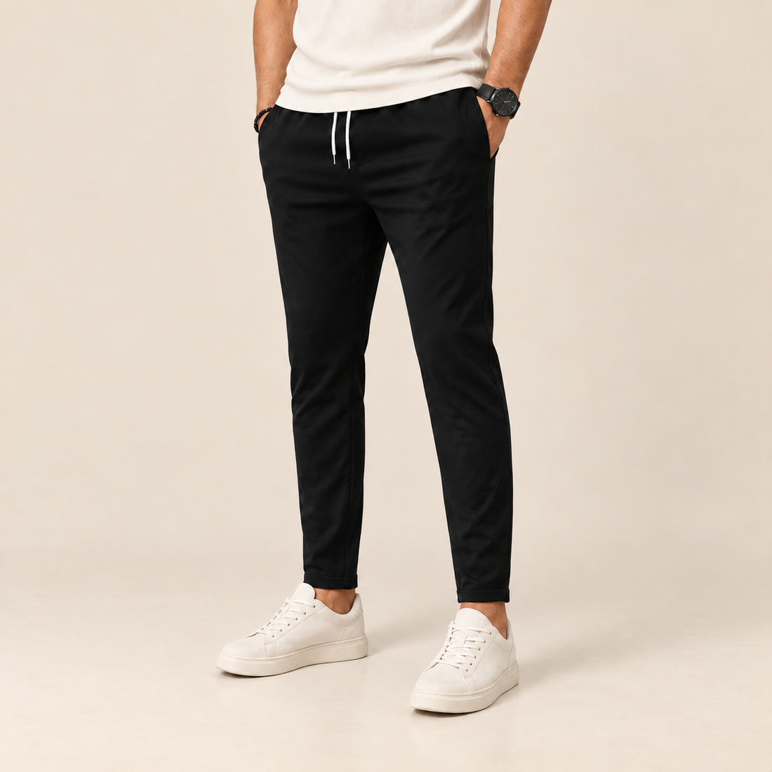 Men's Slim Fit Drawstring Trousers with Tapered Leg