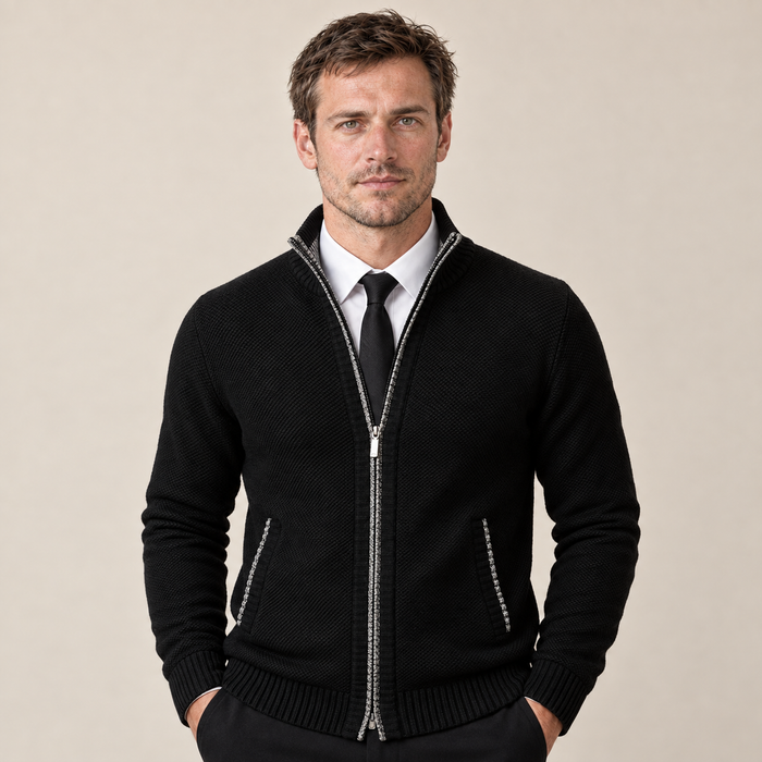 Men's Fleece Zip-Up Cardigan with Stand Collar