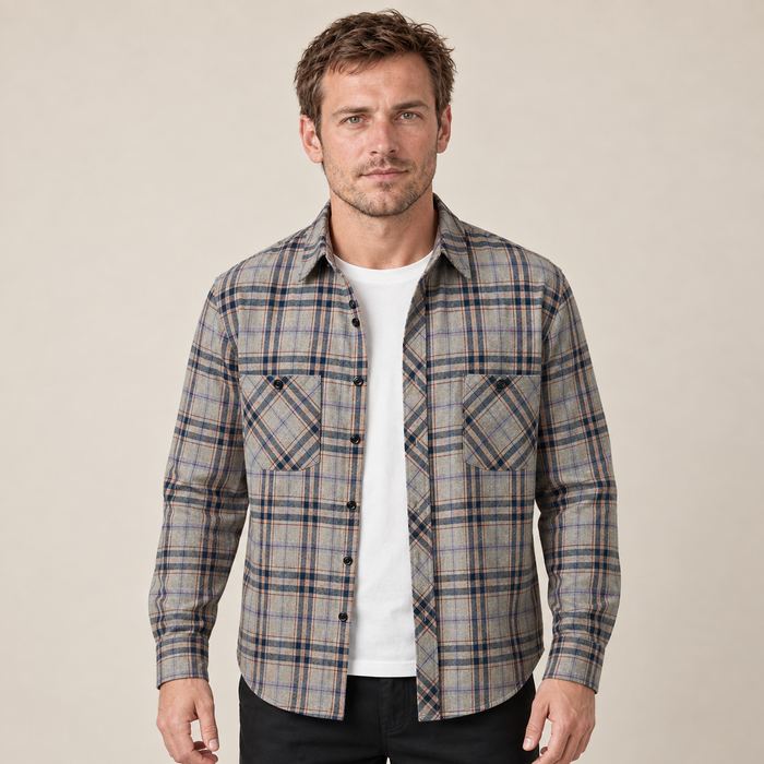 Men's Overshirt Check Flannel Button Front