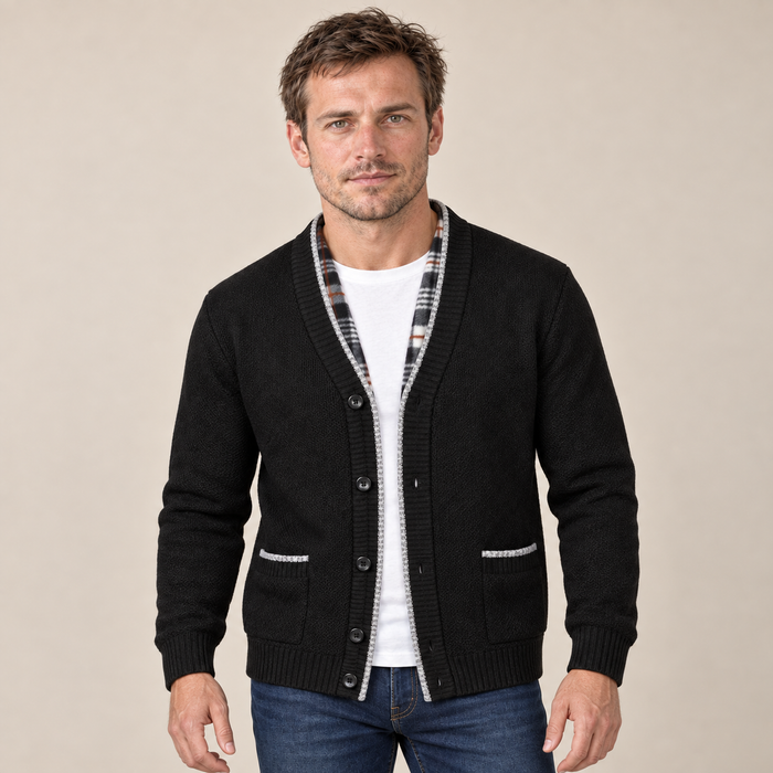 Men's Cardigan Fleece Lined Button Front V-Neck