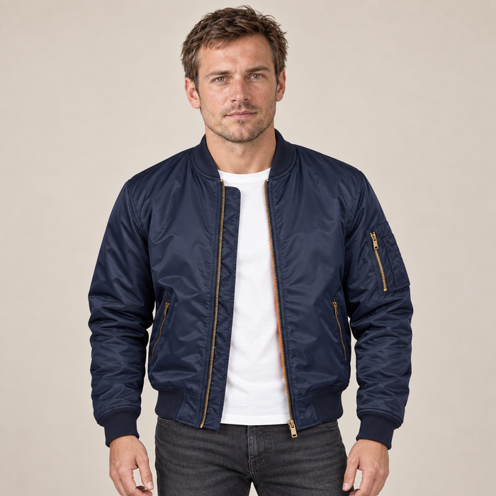 Men's Bomber Jacket Padded Zip Pockets
