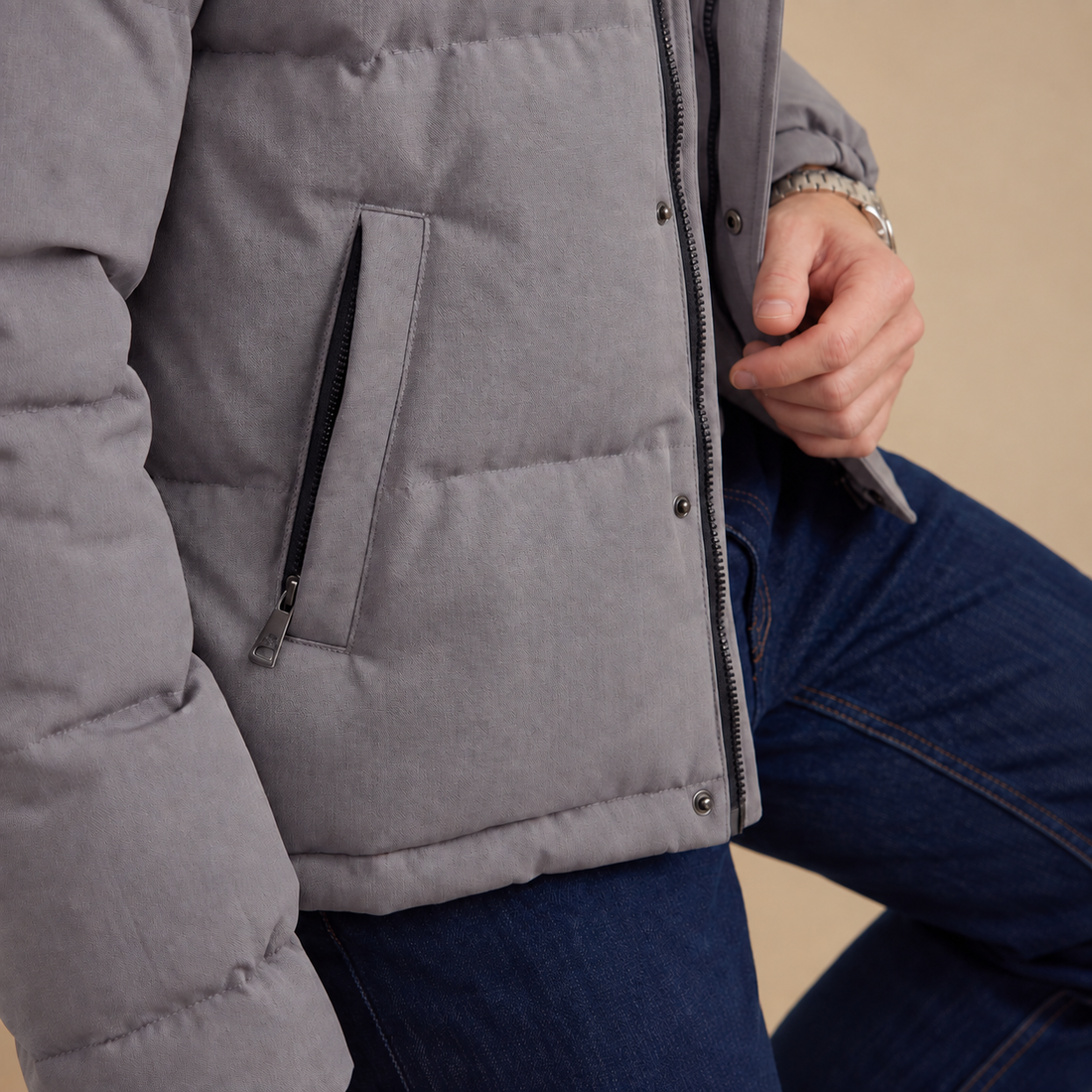Grey Hooded Puffer Jacket