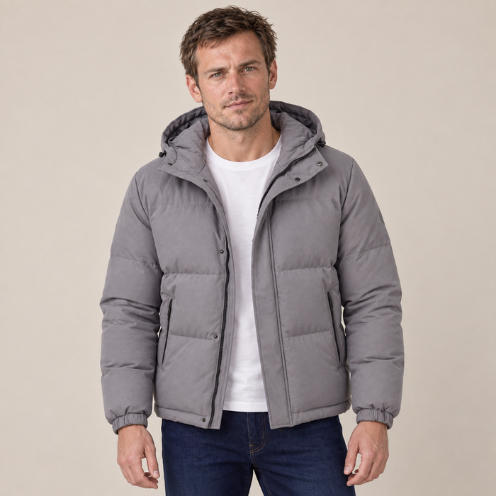 Grey Hooded Puffer Jacket