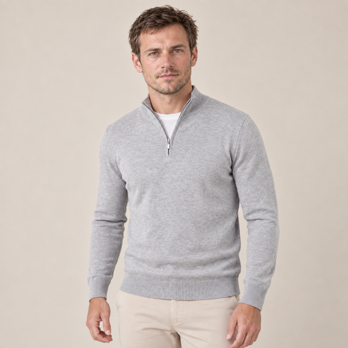 Grey Mélange Half-Zip Sweater