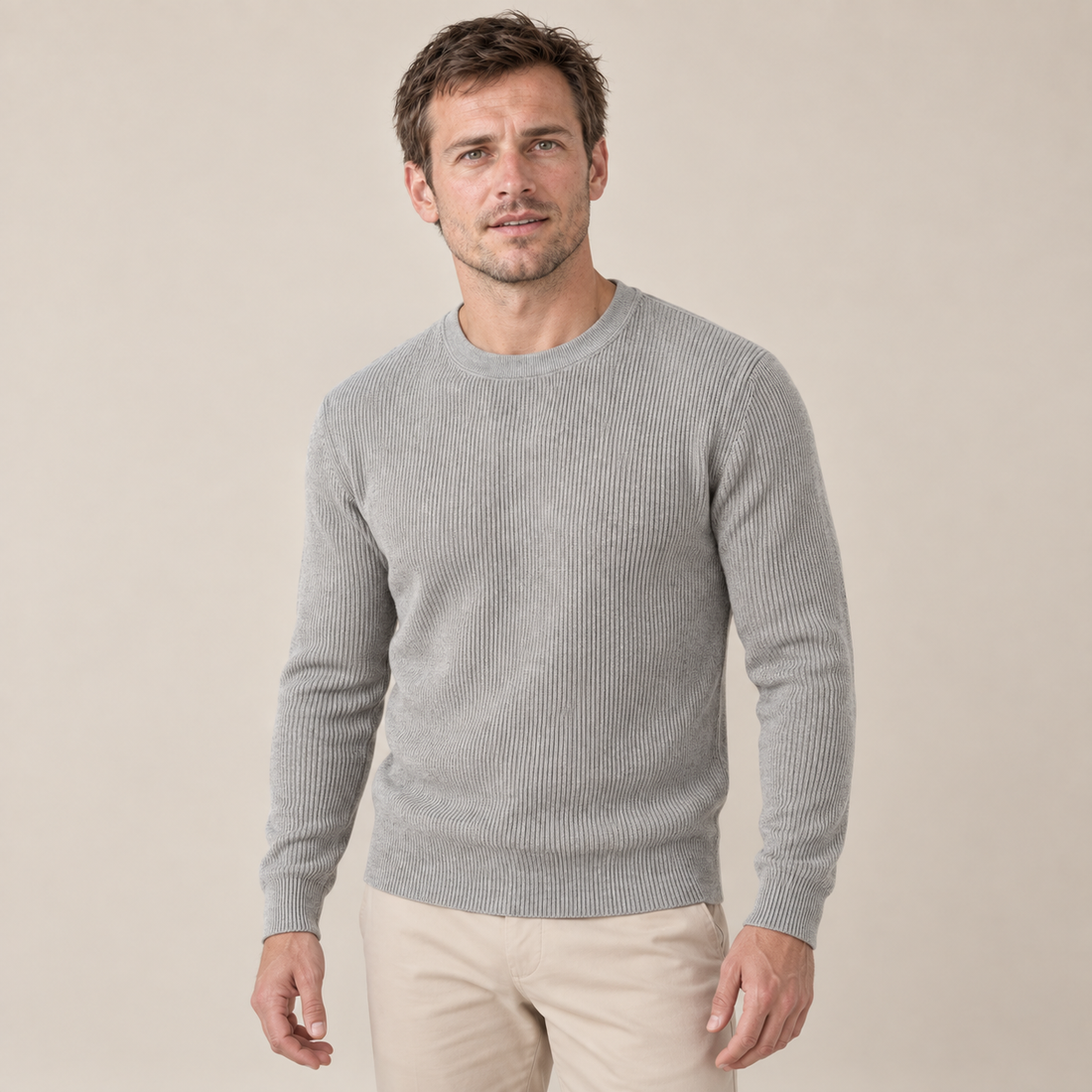Grey Mélange Ribbed Sweater