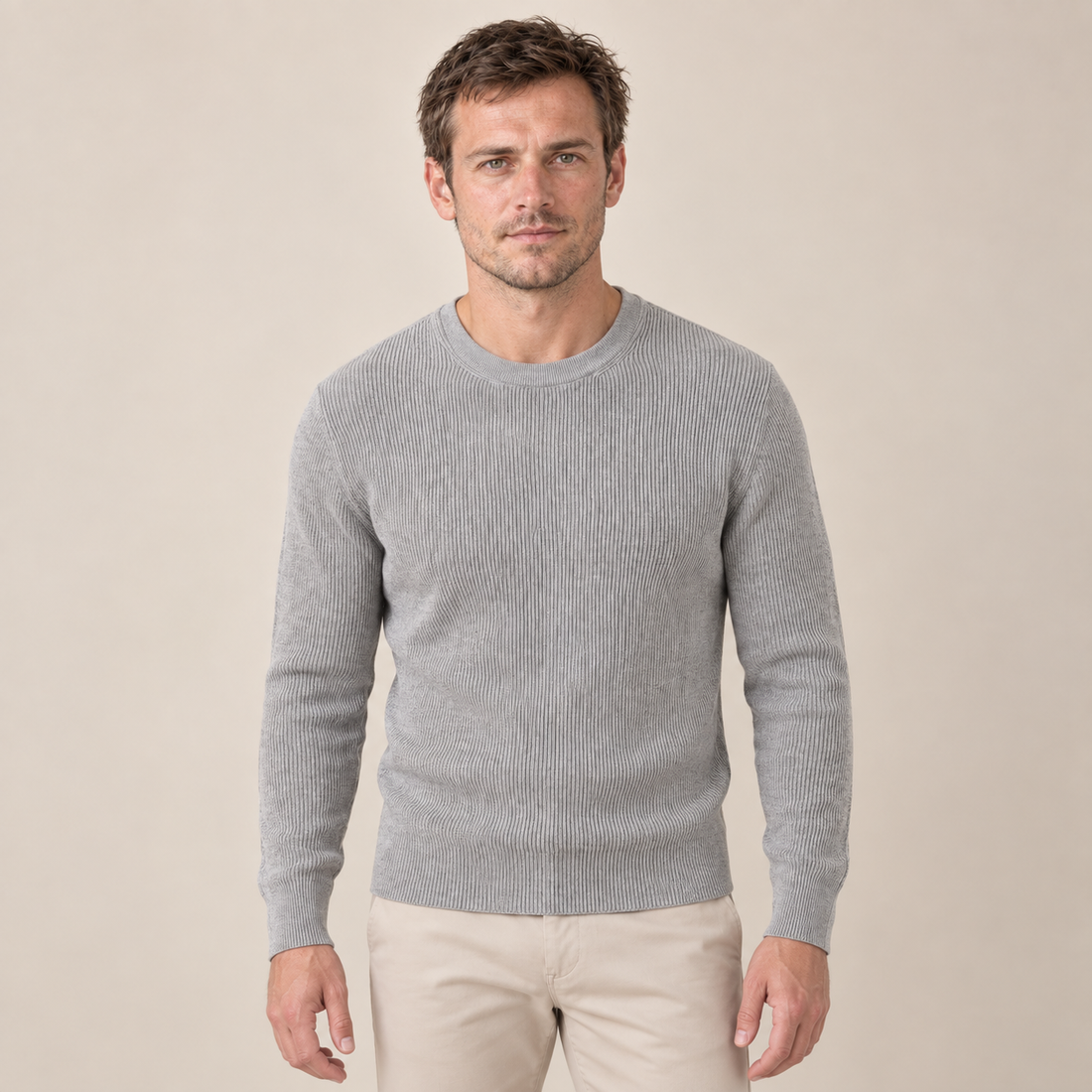 Grey Mélange Ribbed Sweater