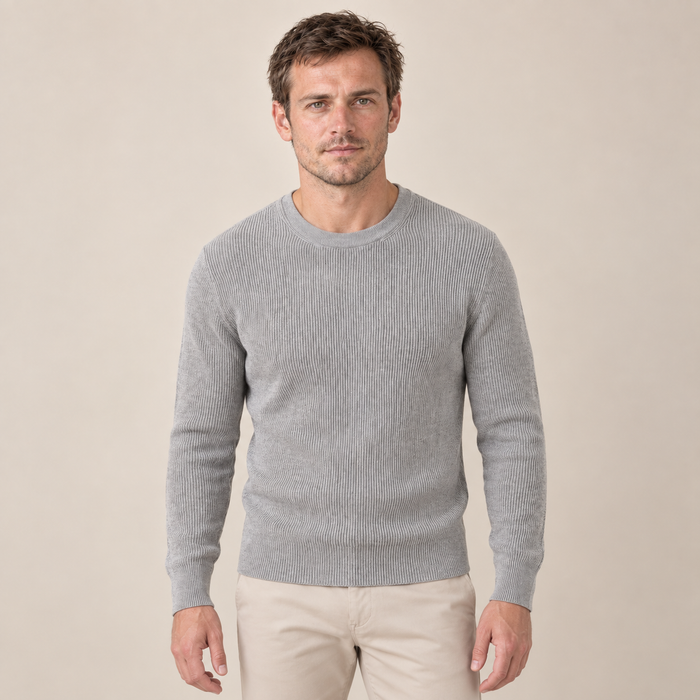 Grey Mélange Ribbed Sweater