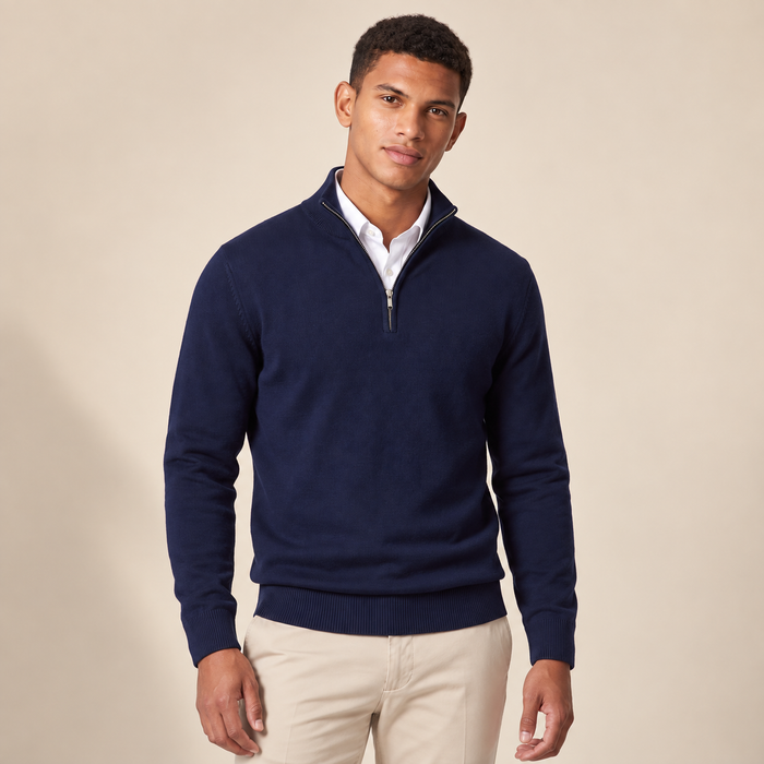 Men's Quarter-Zip Knit Sweater with Stand Collar