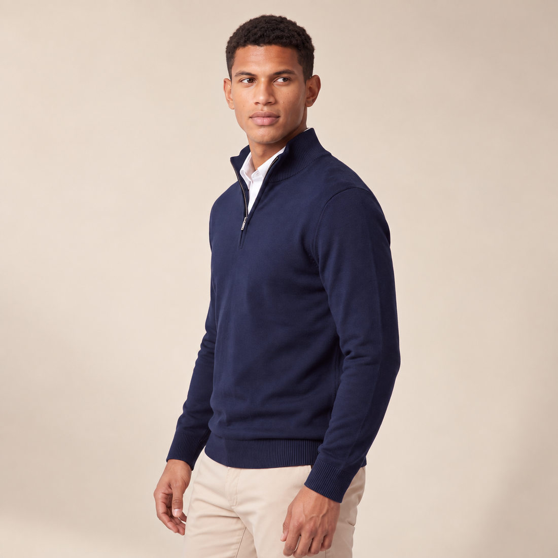 Men's Quarter-Zip Knit Sweater with Stand Collar
