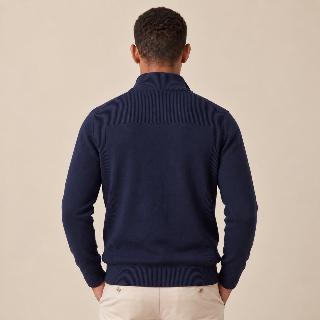 Men's Quarter-Zip Knit Sweater with Stand Collar