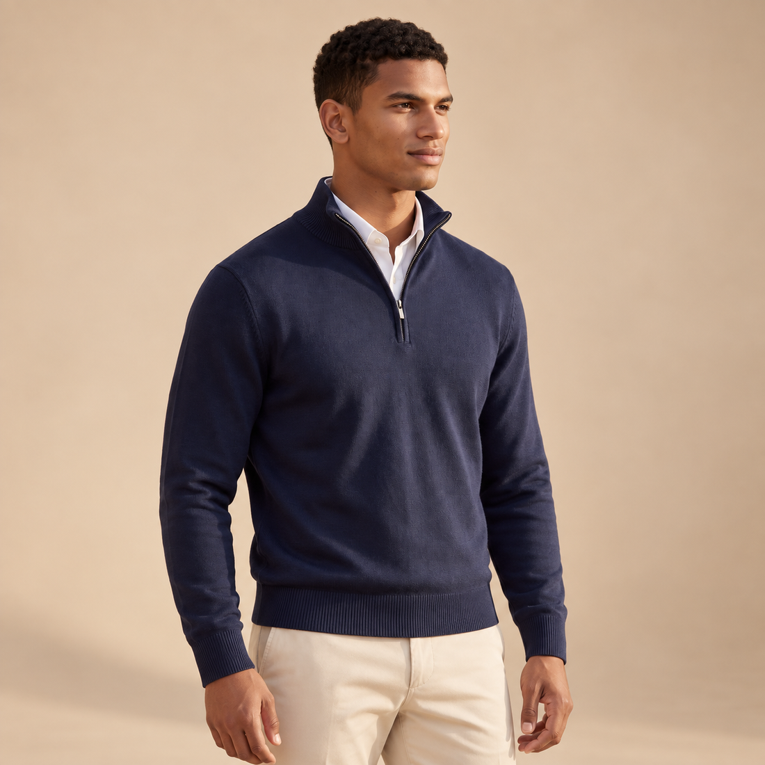 Men's Quarter-Zip Knit Sweater with Stand Collar