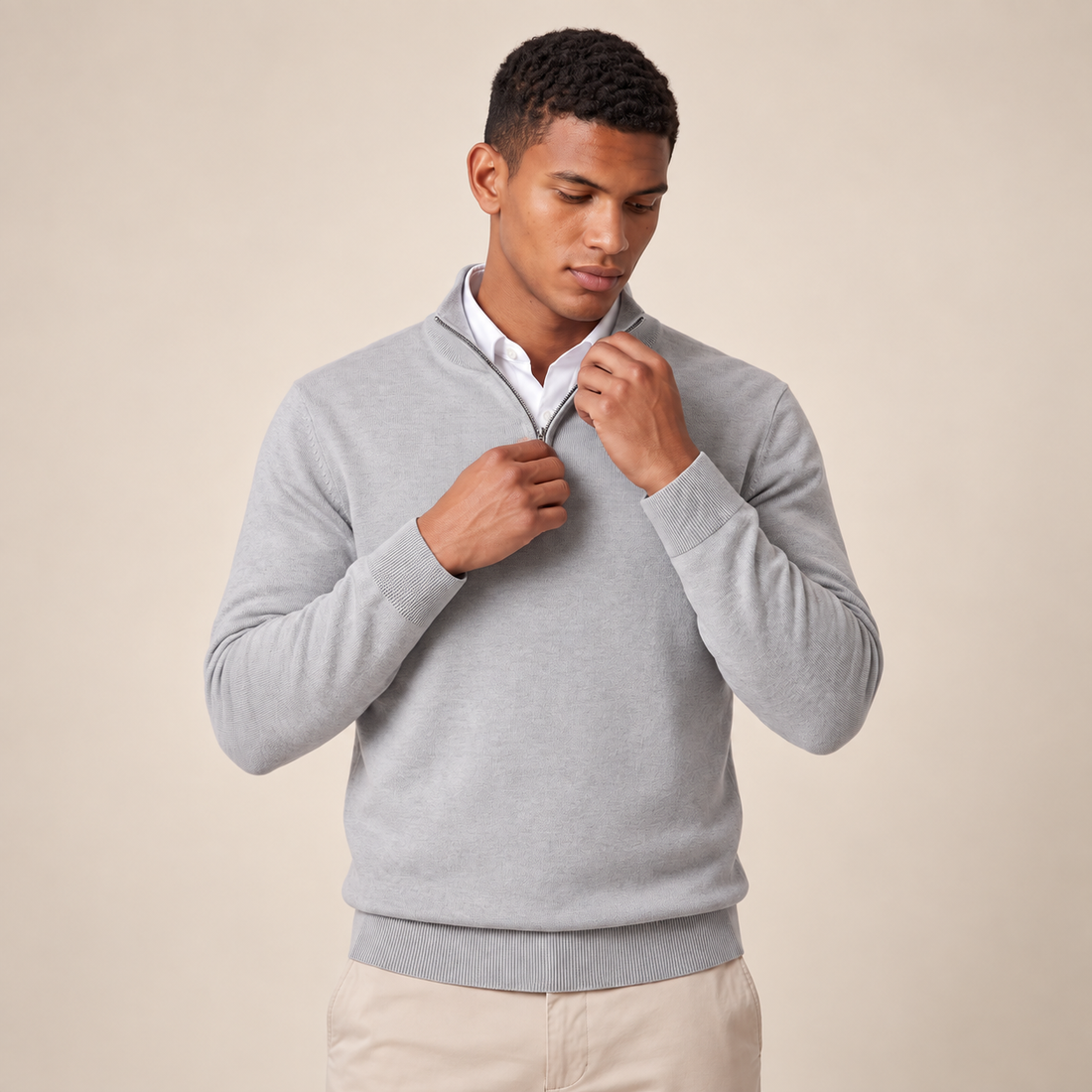 Men's Quarter-Zip Knit Sweater with Stand Collar