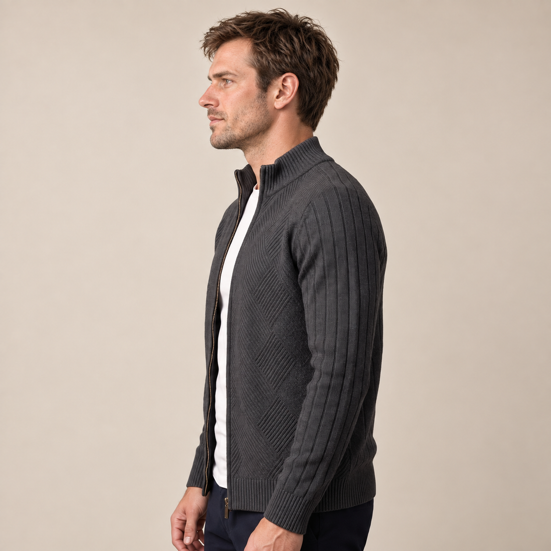Men's Diamond Knit Full-Zip Cardigan