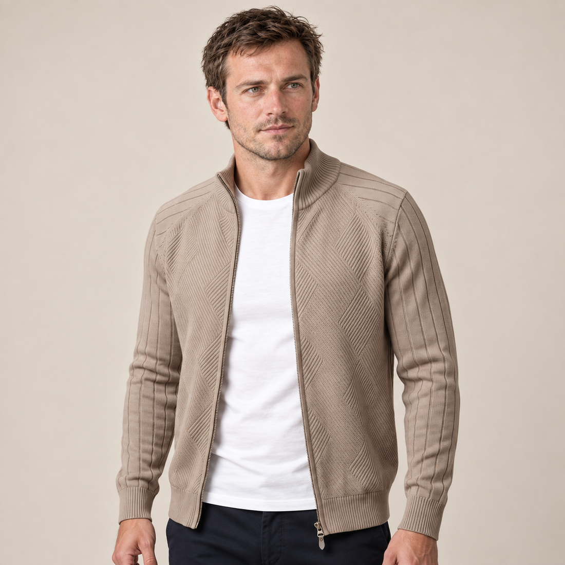 Men's Diamond Knit Full-Zip Cardigan